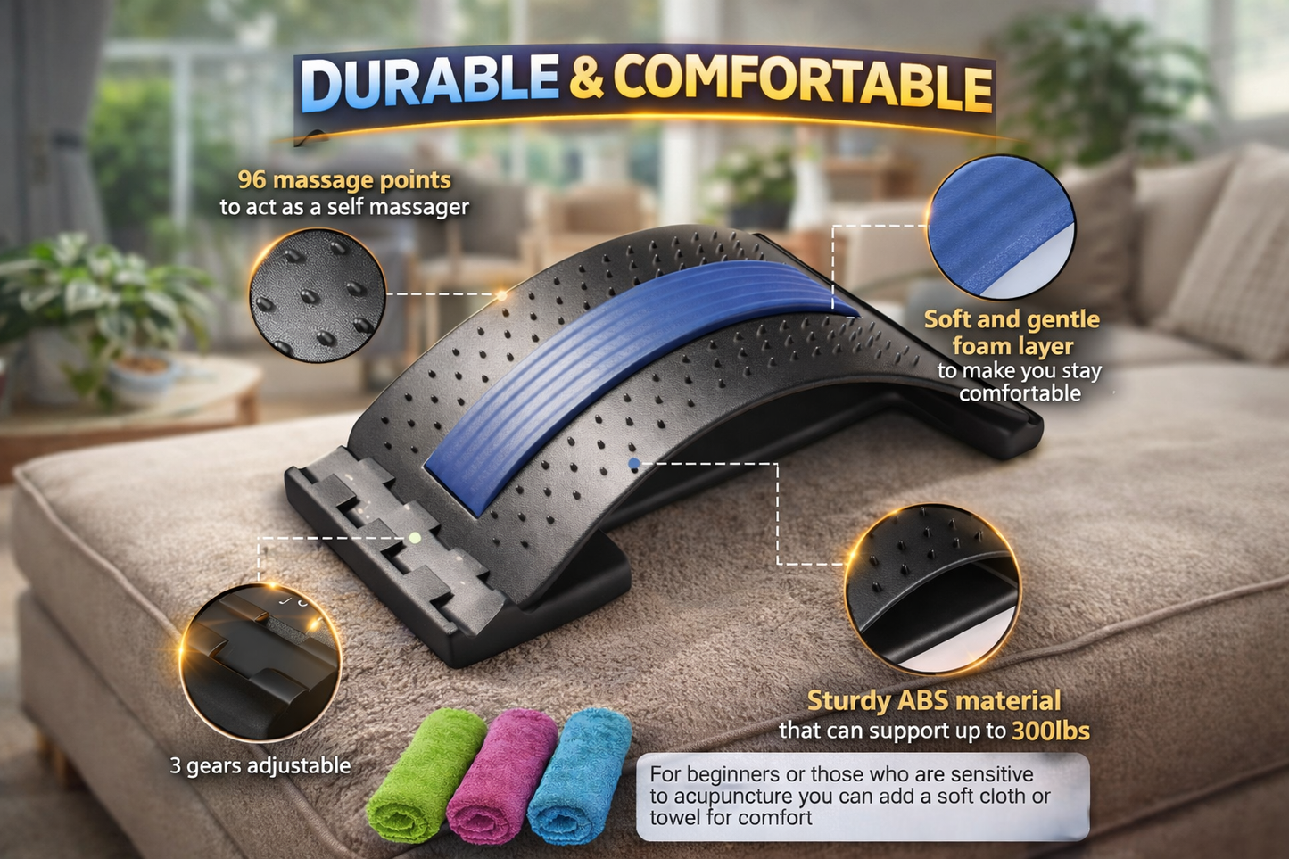 Multi-Level Adjustable Spine Deck Back Stretcher – Lumbar Support & Natural Pain Relief Device