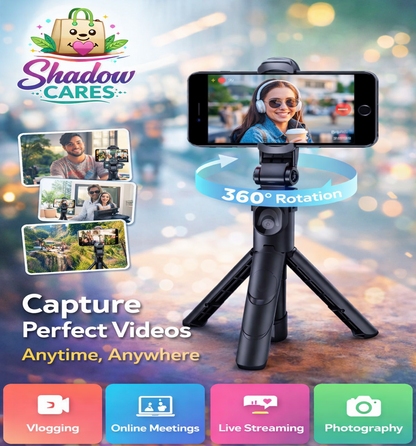 360° Rotation Camera Holder Tripod Stand – Adjustable Mobile Tripod for Video Recording, Vlogging & Live Streaming | Shadow CARES